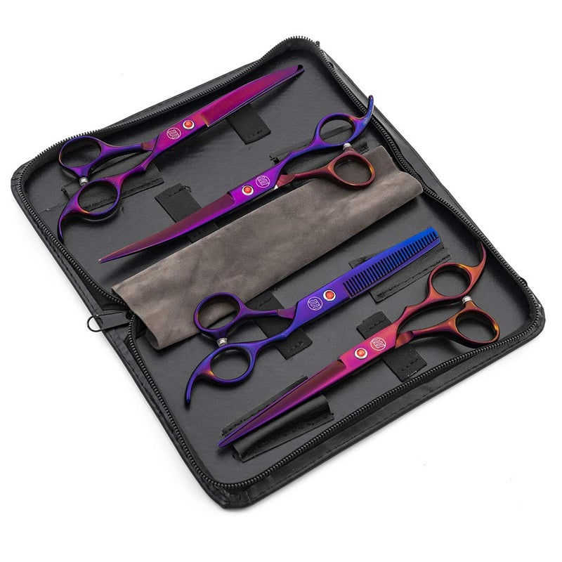 Moontay Professional 7.0" Dog Grooming Scissors Set, 4-pieces Straight, Upward Curved, Downward Curved, Thinning/Blending Shears for Dog, Cat and Pets, JP Stainless Steel, Purple - Image 2